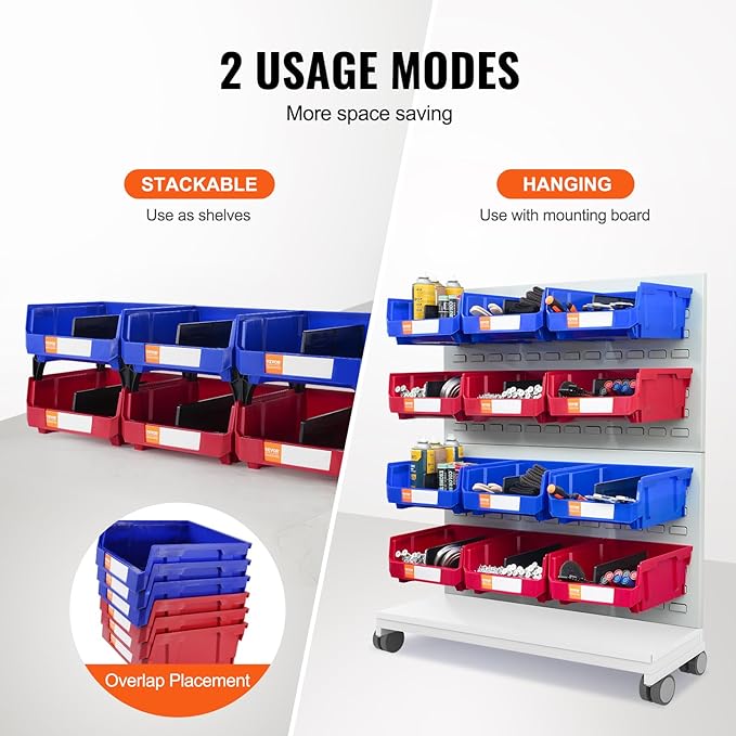 VEVOR Plastic Stackable Storage Bins 6 Pack, Hanging Storage Organizer Bins - Image 3