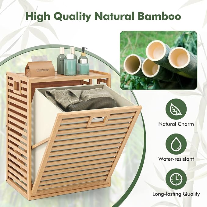 Giantex Tilt Out Laundry Hamper, Bamboo Laundry Storage Cabinet - Image 6