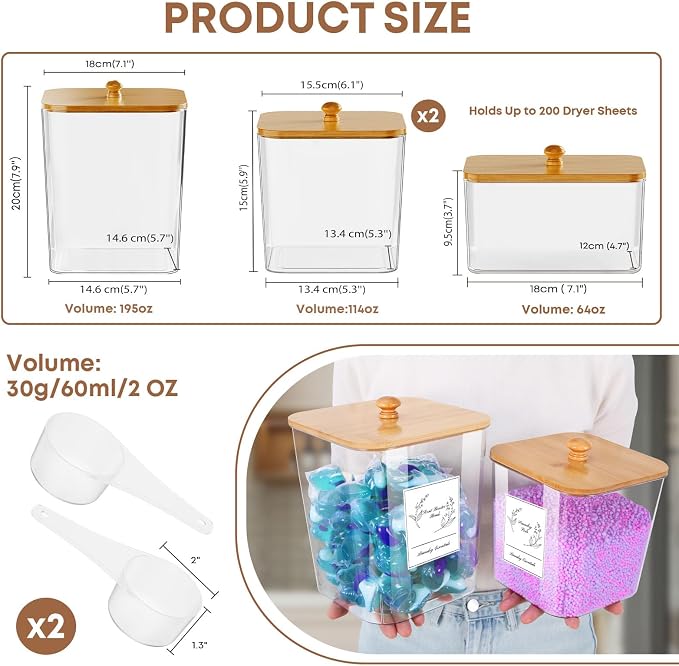 4 Pack Clear Laundry Pods Container & Dryer Sheet Holder, Plastic Square - Image 2