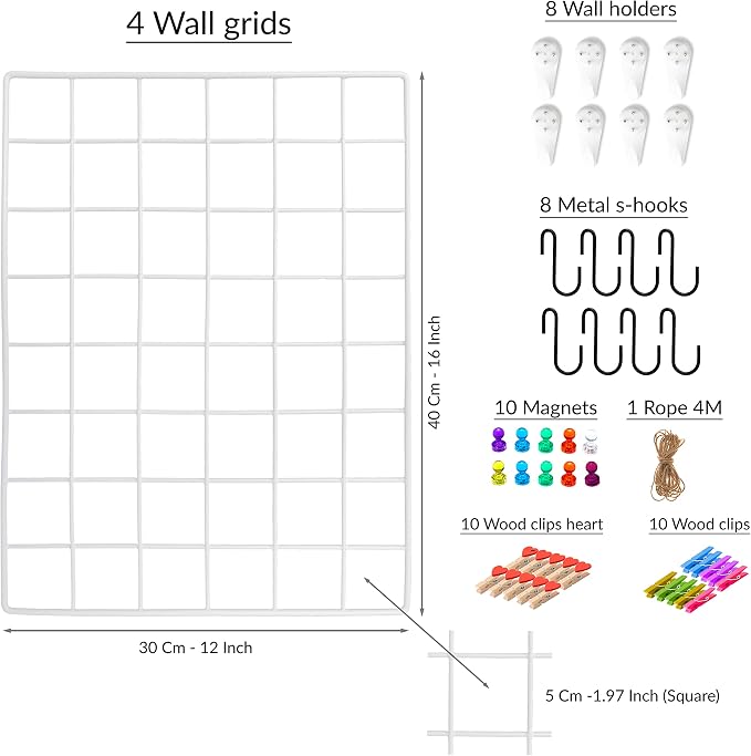 ODOXIA 4-Pack Wire Wall Grid Panel | Photo Grid Wall Decor | Metal Grid Board - Image 2