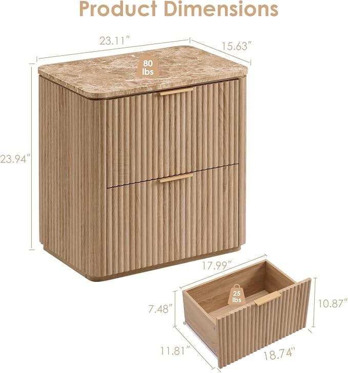 Fluted Nightstand Set of 2, Bedside Table - Image 3