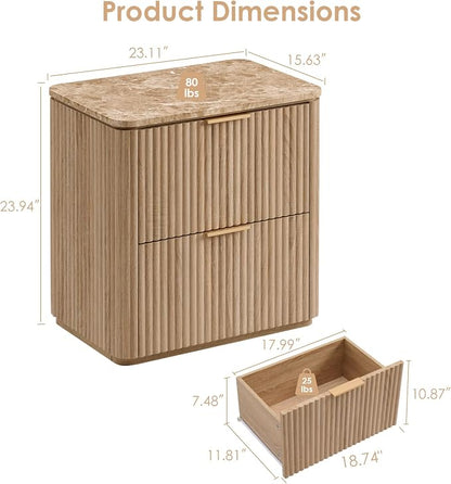 Fluted Nightstand Set of 2, Bedside Table - Image 3