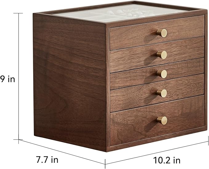 CHOSIN Black Walnut Wooden Jewelry Box Women large 5 Level Drawer Organizer Box - Image 4