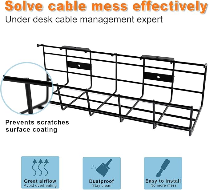 Under Desk Cable Management- 2 Pack Cord Organizer. Metal Wire Cable Management - Image 3