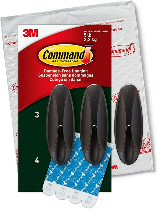 Command Outdoor Large Bronze Hooks, Holds up to 5 lb, 3 Hooks and 4 Command by Command