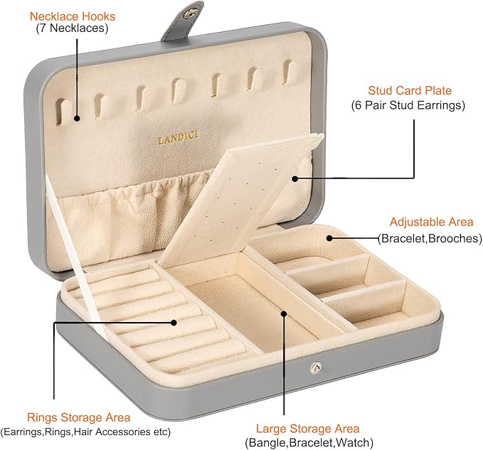 LANDICI Small Jewelry Box for Women Girls, PU Leather Travel Jewelry Case - Image 3