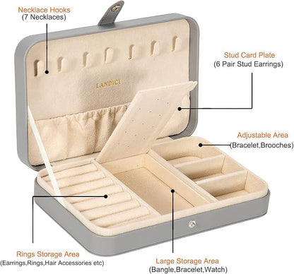 LANDICI Small Jewelry Box for Women Girls, PU Leather Travel Jewelry Case - Image 3