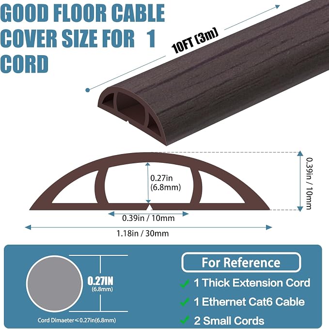 Floor Cord Covers for Wires 10FT Cable Hider Wire Cover Self Adhesive Cord - Image 2