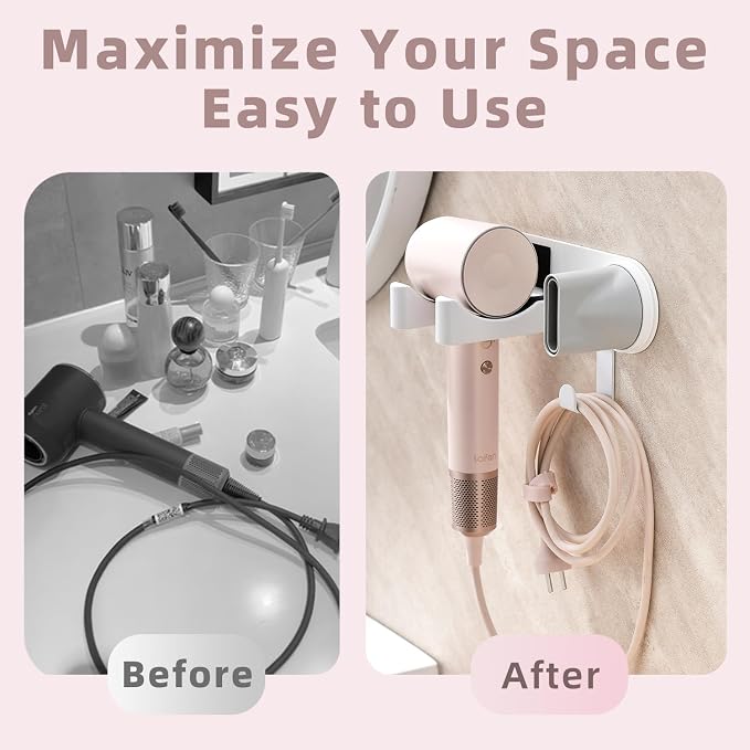 Hair Dryer Holder Wall Mounted, Hair Dryer Organizer Self Adhesive Compatible - Image 5