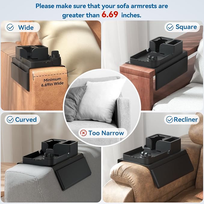 Couch Arm Cup Holder CLESOO Couch Arm Tray Anti-Slip Couch Cup Holder Silicone - Image 2