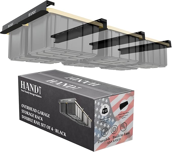 HANDT Overhead Garage Storage Rack, Connectable Heavy Duty Metal Ceiling Rails by HANDT