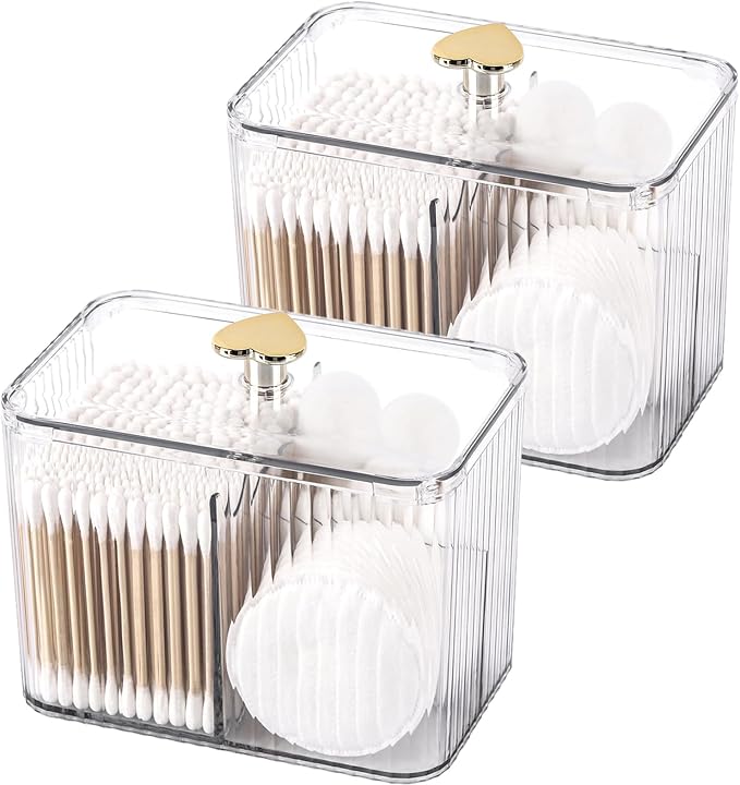 Tbestmax Qtip Holder Dispenser 3-Section Clear Bathroom Organizer Jar 3 Grids by Tbestmax