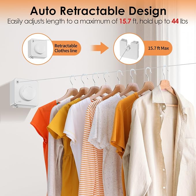 Yejay Retractable Clothesline Indoor, Non-Sagging Clothes Line Retracting - Image 2