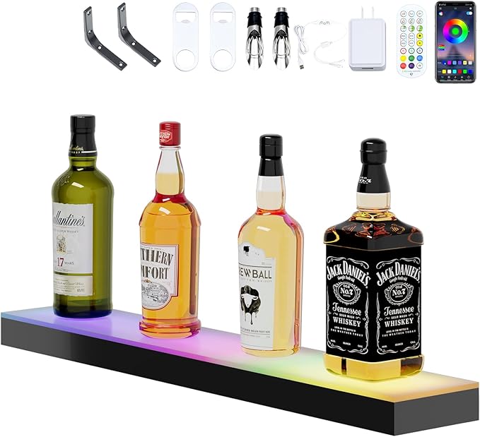 Dethan 1 Tier 24 Inch LED Lighted Liquor Bottle Display Shelf by ProfessionalAcrylicFactory