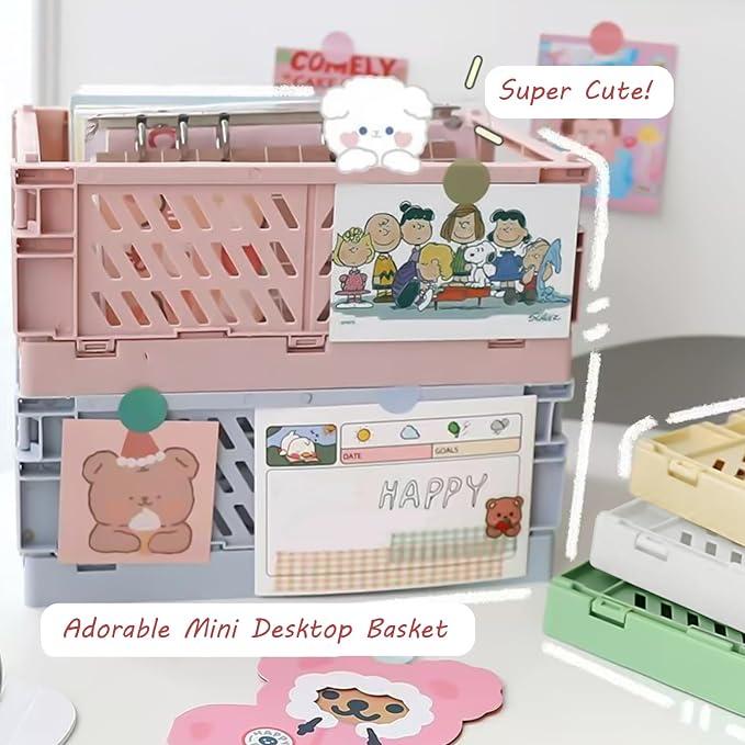 Pastel Plastic Storage Baskets 2 Pack, Collapsible Crates - Image 3