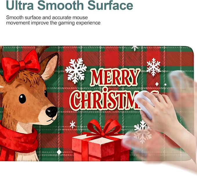 Merry Christmas-Elk Gaming Mouse Pad 31.5"x11.8"Desk Mat Anti-Slip Rubber Base - Image 5