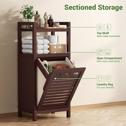 Homykic Tilt Out Laundry Hamper Cabinet, 10 Gal Bamboo Laundry Cabinet - Image 6
