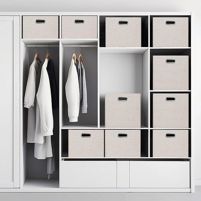 Posprica Closet Storage Bins, 4 Pack Large Closet Shelf Organizers, Linen - Image 4