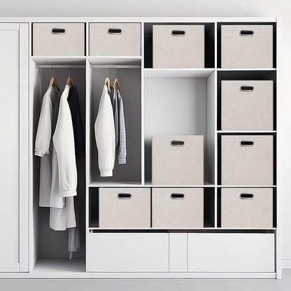 Posprica Closet Storage Bins, 4 Pack Large Closet Shelf Organizers, Linen - Image 4