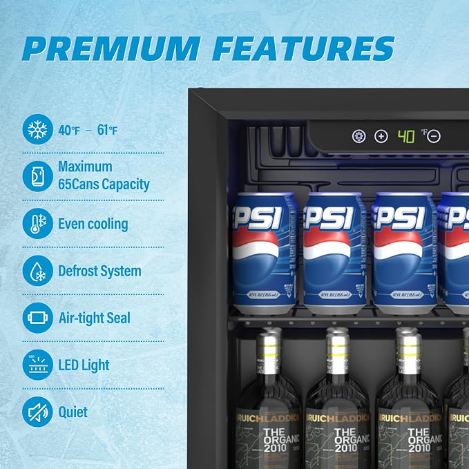 1.4 Cu Ft/65 Can Mini Fridge, Freestanding 17 Inch Beverage Refrigerator - Image 2