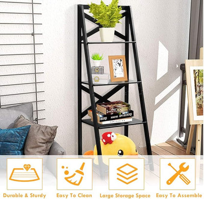 Tangkula 4-Tier Ladder Shelf Bookcase Leaning Free Standing Wooden Frame Decor - Image 7