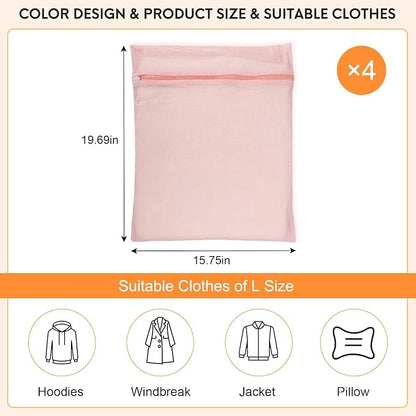 4-Piece Pink Large Durable Organic Cotton Mesh Laundry Bags - Image 4