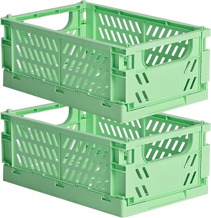 2-Pack Small Pastel Plastic Storage Baskets, Collapsible Crates by HUUSMOT