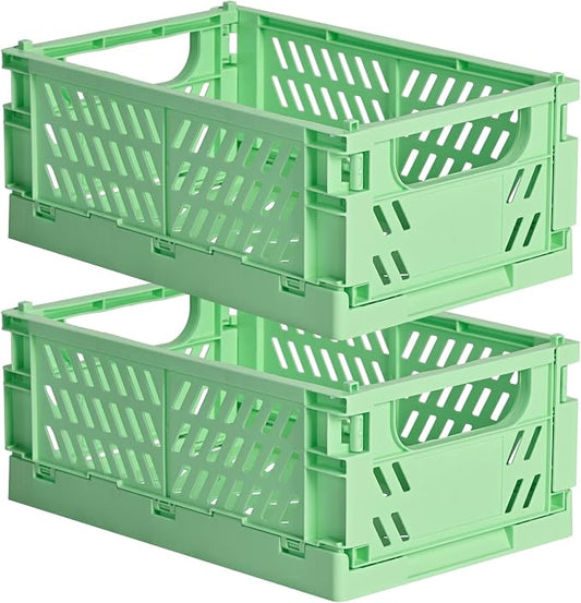 2-Pack Small Pastel Plastic Storage Baskets, Collapsible Crates by HUUSMOT