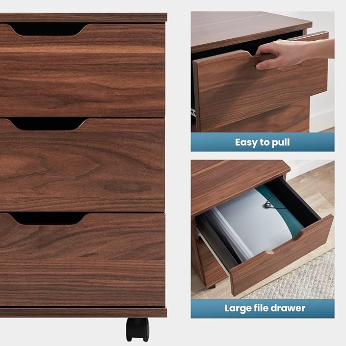 Farini Mobile File Cabinet for Home Office, 3 Drawer Chest Wood, Drawers Unit - Image 4