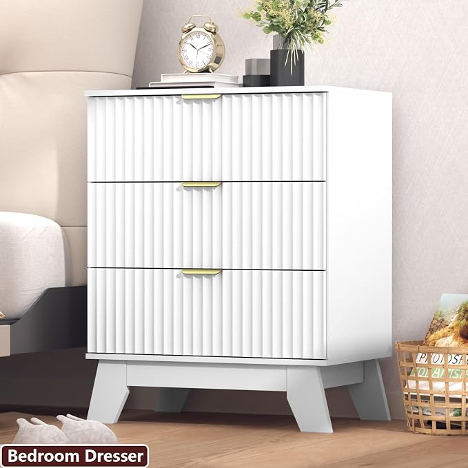 Fluted Dresser for Bedroom, 3 Drawer Dresser for Closet, Storage Cabinet and - Image 4