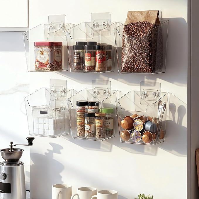 6 Pcs Clear Adhesive Wall Storage Bins, Small Cabinet Door Organizer Holders - Image 5