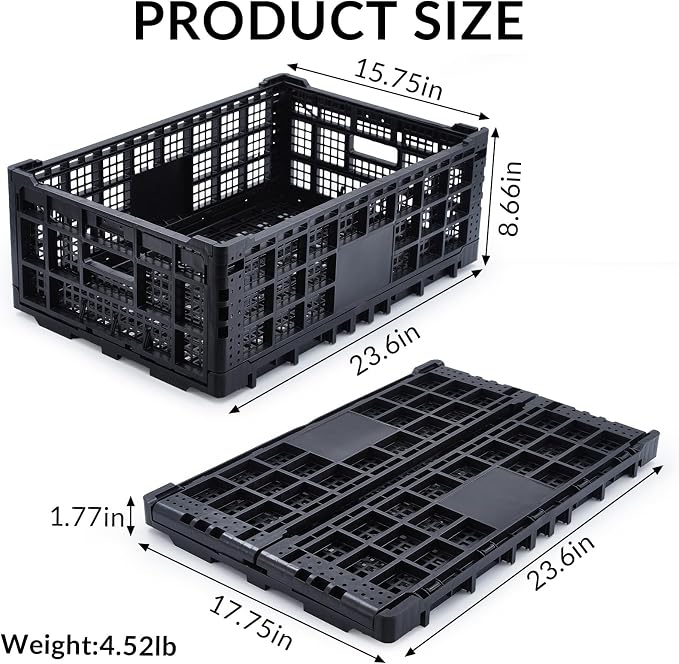 Collapsible Storage Bin Containe, 52 Liter Heavy Duty Transfer Box, 23.6" l x - Image 2