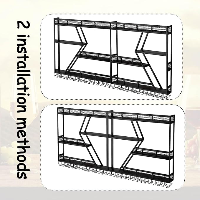 63in Wall Mounted Wine Rack, Large Metal Wine Bottle Holder, 3 Tier Modern - Image 5