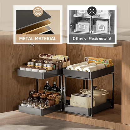 Metal Under Sink Organizerand Storage, 2 Tier Pull-Out Cabinet Drawer Shelf - Image 5