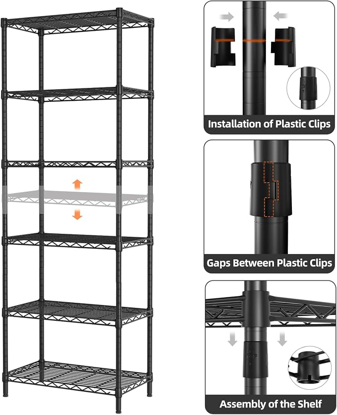 SINGAYE 6 Tier Adjustable Storage Shelf Wire Shelving Unit Metal Shelves - Image 5