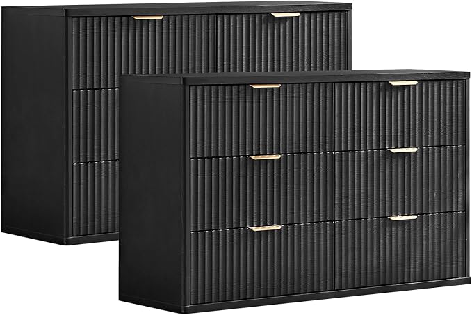 LEYAOYAO Fluted 6 Drawers Dresser Set of 2, Curved Profile Design, Dresser TV by LEYAOYAO-Findtheshiningpointofyourideallife%EF%BC%81