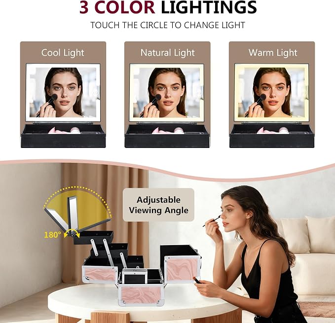 Travel Makeup Case with LED Lighted Mirror - Image 3