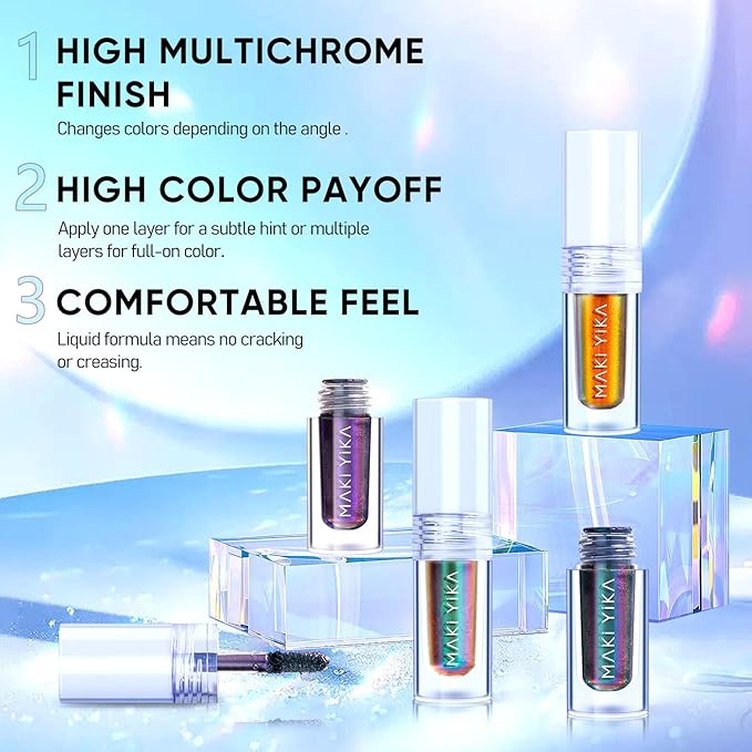 MAKI YIKA 3Pc Glitter Eyeshadow Liquid Multichrome Eyeshadows Long Lasting - Image 6