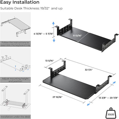 EUREKA ERGONOMIC Adjustable Keyboard Tray Under Desk, 28x11 Inch Large Slide - Image 7