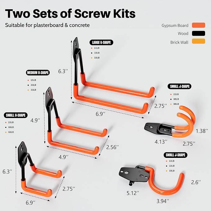Garage Hooks Heavy Duty 14 Pack Utility Wall Mount Storage Hangers - Image 2