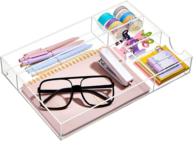 Acrylic Desk Drawer Organizer 12.2 x 8.27 x 1.77 Inch Storage Tray Organizer by Briwooody