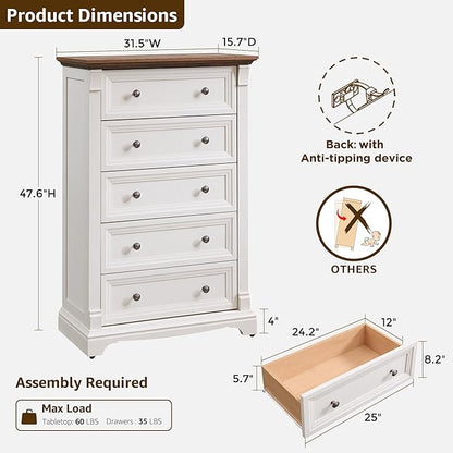 T4TREAM Farmhouse 5 Drawer Dresser - Image 2