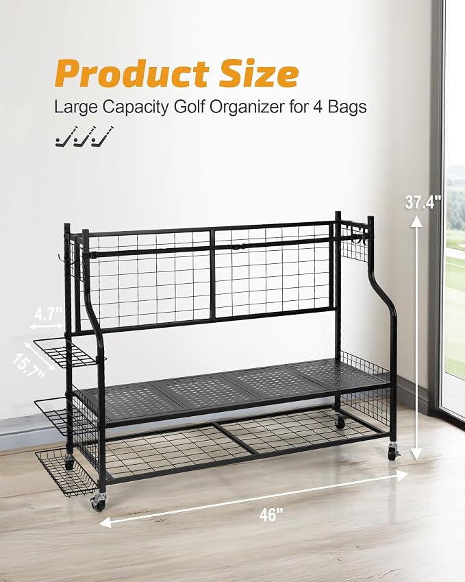 PLKOW 4 Golf Bag Organizer Garage Storage, Extra Large Golf Bag Storage Rack - Image 6