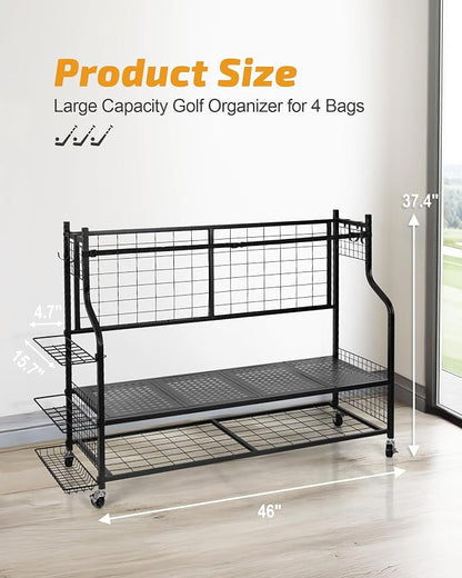 PLKOW 4 Golf Bag Organizer Garage Storage, Extra Large Golf Bag Storage Rack - Image 6