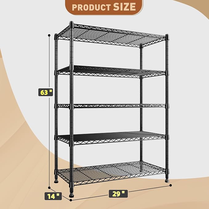 REIBII 5-Tier Wire Shelving Rack Storage Shelves Metal Shelves, 1020 LBS - Image 3