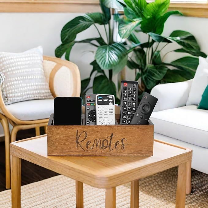 Acacia Wood Remote Control Holder Caddy, TV Organizer - Image 6