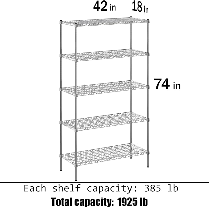 18" Deep x 42" Wide x 74" Height Wire Shelving Kit | 5-Tier | NSF Commercial - Image 3