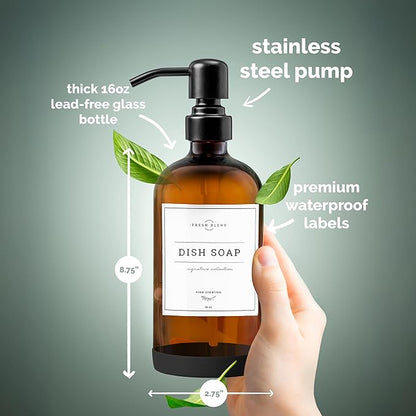 Vine Creations Amber Glass Soap Dispenser, 2 Pack Kitchen Soap Dispenser Set - Image 5