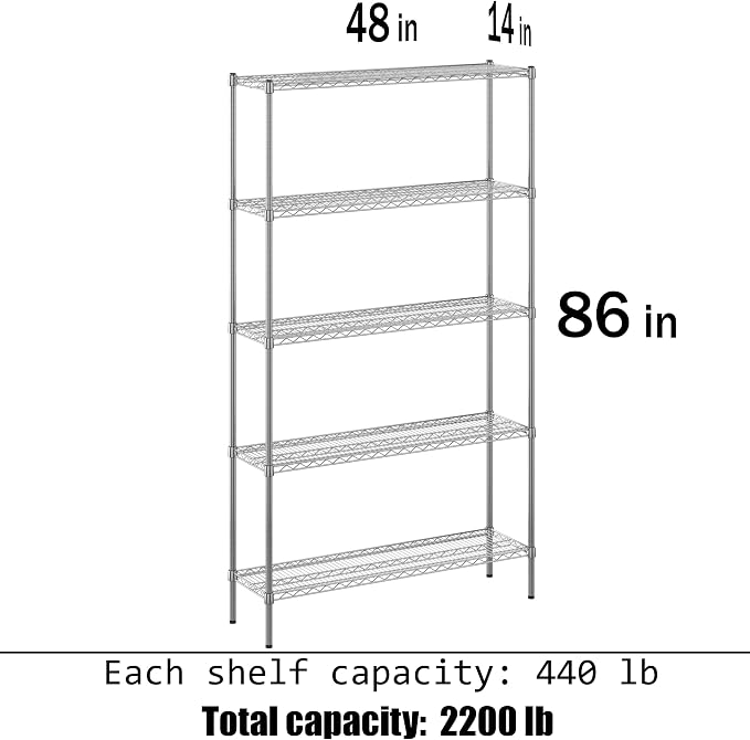 14" Deep x 48" Wide x 86" Height Wire Shelving Kit | 5-Tier | NSF Commercial - Image 3