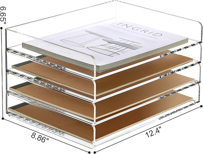 SANRUI 4 Tier Clear Desk Paper Letter Organizer Trays, A4 Stackable File - Image 2